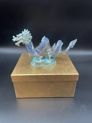 Decorative Chinese Dragon figurine metal Blue with diamantes NEW - Imagem 1 de 4