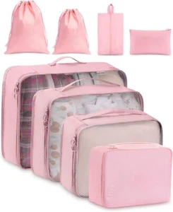 organizer valigia kit da viaggio 8 pezzi salvaspazio valigia e borse rosa set - Foto 1 di 6