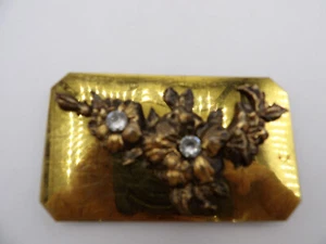 Belt Buckle Brass tone with Sculpted flowers and 2 glass stones. - Picture 1 of 2