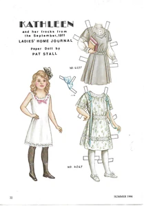 Vintage Pat Stall Paper Doll Kathleen & Her Frocks from 1911 Ladies Home J-Uncut - Picture 1 of 2