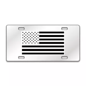 AMERICAN FLAG BLACK WHITE Chrome or Black Acrylic Standard License Plate LP0268 - Picture 1 of 9