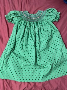 Rosalina Girl’s Smocked Green Polka Dot Dress 6Y - Picture 1 of 12