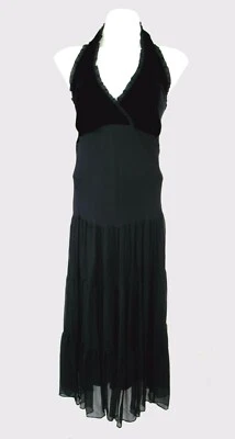 Vestido Halter Jonathan Martin Petites Negro SEDA Y TERCIOPELO con Falda en Niveles - 14P Foto 1 de 4