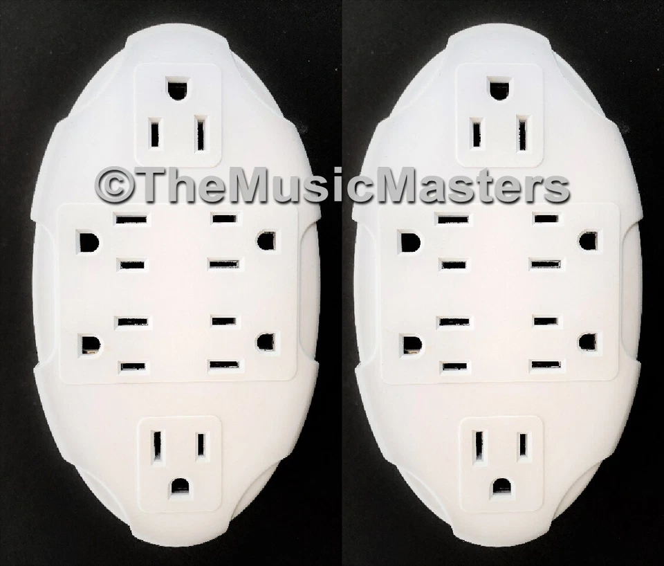(2) 6 Outlet Electrical Socket Adapter Cover Oval 6-Way Wall Plug Power Splitter - Image 1 of 4