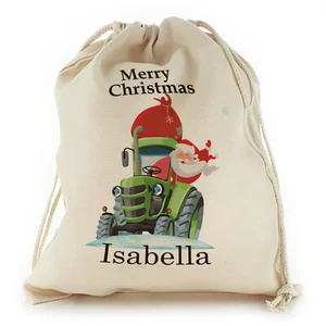 Personalisierter Weihnachtssack grün Traktor Weihnachtsmann, individueller Heiligabendsack - Bild 1 von 8
