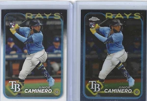 2 Card Lot Junior Caminero 2024 Topps Chrome #213 Series 2 #628 RC Rays - Picture 1 of 1