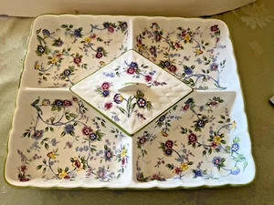 ANDREA BY SADEK CORONA DIVIDED SERVING PLATTER DIP LID FLORAL CHINTZ 11" x 13" - Picture 1 of 5
