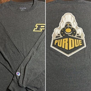 Adult Medium Purdue University Train Logo Long Sleeve Shirt Grey Champion Brand - Picture 1 of 9
