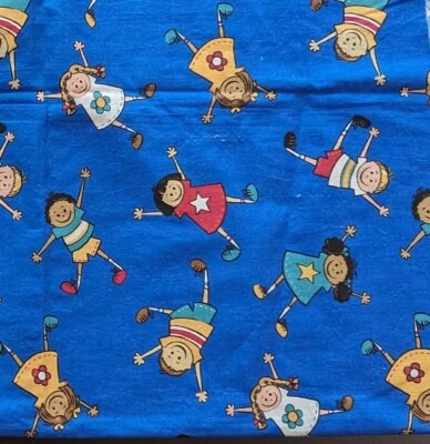 Textile Arts & Film Blue Cotton Fabric Kids Scatter Print 2 Pcs 26" & 44" Long - Image 1 of 4