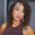 Short Dreadlock Wigs Ombre Brown Faux Locs Headband Wig Braided Curly Hair Wig