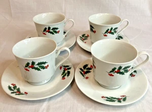 4 Alco Tea Cup And Saucer Sets Christmas Holly & Berries *See Description - Picture 1 of 12
