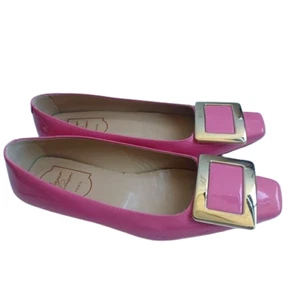 Roger Vivier Bubblegum Pink Patent Buckle Flats Pumps 34 4 Made in Italy Heels - Picture 1 of 13
