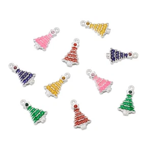 10pc Colorful Alloy Enamel Christmas Tree Pendants Rhinestone Dangle Charms 21mm - Picture 1 of 11