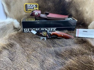 Buck Mini Alpha Knife Rosewood Handles Gold Battling Bucks - SN344 Mint In Box  - Picture 1 of 12