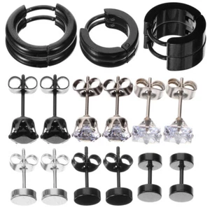 Juego de 9 pares de pendientes de aro negros minimalistas de circonita para mujer - Imagen 1 de 12