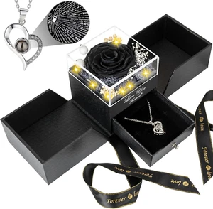 Preserved Black Real Rose -Eternal Flowers Rose Gifts for Mom Grandma Wife Girlf - Picture 1 of 7