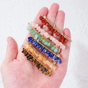 Natural Quartz Braided Hair Clips Crushed Stone Crystal Bobby Pins Stick Healing - Picture 1 of 27