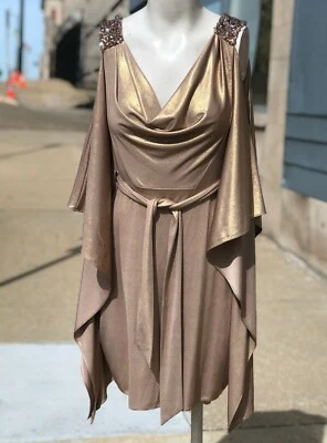 NWT MARK JAMES BADGLEY MISCHKA Gold Embellish Cold Shoulder Jersey Cocktail S - Image 1 of 4