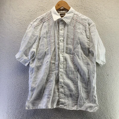 Bruno Men Short Sleeve Washable Linen Button Shirt Top Large White - Image 1 of 4