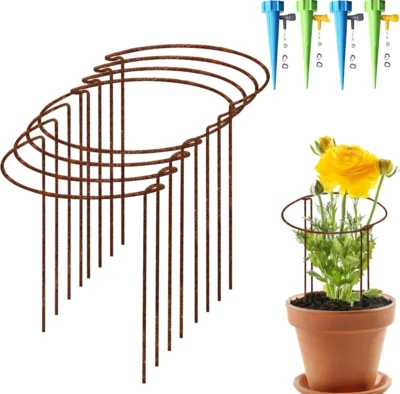 KAZITOO 8 Pack Rusty Bow Plant Support Stakes, Half round Natural Rust Flower Support