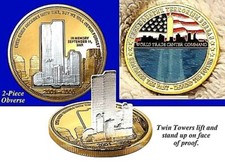9/11 Gold Silver 2 Piece 3D Coin Terrorism Attack Magnet Medal Unusual Unique UK