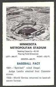 1969 TOPPA IN TESSUTO FLEER Stadio Quiz Card MINNESOTA METROPOLITAN EX+A - Foto 1 di 2