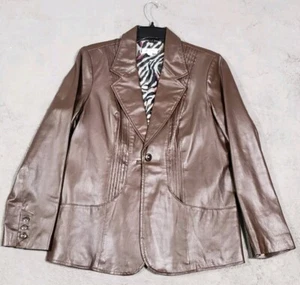 Denim & Company Women's Large Leather Lined Brown Y2k Rockabilly Jacket - Picture 1 of 8