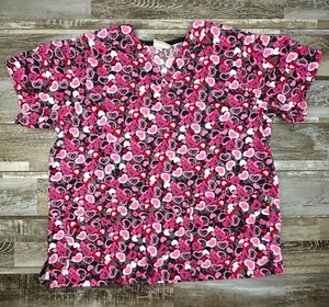 Women's Tafford scrub top black pink hearts Nurse Medical - Picture 1 of 5