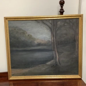 Vintage Oil Painting Dark Moody Entitled Suicide Park 1929 NY Signed Framed - Picture 1 of 11