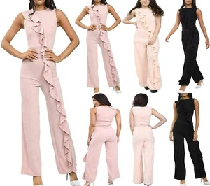 Damen ärmellos Rüschen Rüschen Overall Rundhals ausgefallene Passform Playsuit - Bild 1 von 6