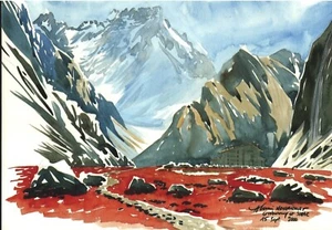 REFUGE du GIOBERNEY Le SIRAC Carte d'une aquarelle signée Alexis NOUAILHAT 2000 - Imagen 1 de 2