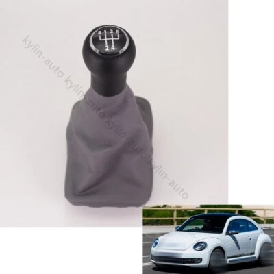 Para VW Escarabajo Manual 5 Velocidades Palanca Negro Perilla de Cambio con Bota Gris Foto 1 de 4