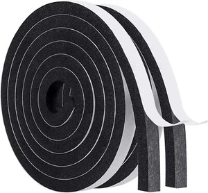 Black Weather Stripping Door Seal Foam Tape, 2 Rolls, 1/2"x3/8", 13FT Total - Picture 1 of 6