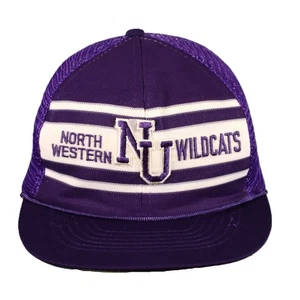 Vintage 1980er Northwestern Wildcats Truckermütze lila weiß Netz Druckknopflasche - Bild 1 von 6