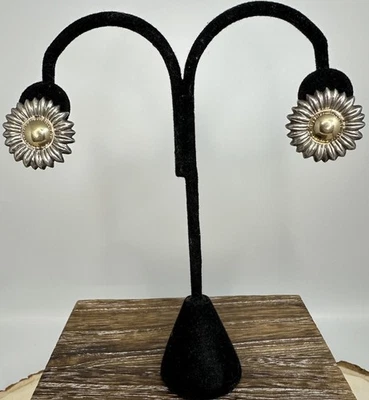 Vintage Sterling Silver & 14K YG Sunflower Omega Back Pierced Earrings - Image 1 of 4