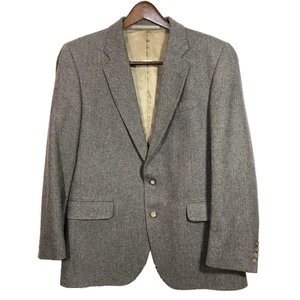 Tweed Herringbone Blazer by Calvin Klein 42R Two-Button Wool Made In France Gray - Picture 1 of 14