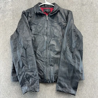 Винтажный George кожаная куртка женщин XL черный полный молнии с подкладкой Bomber пальто Y2K - Изображение 1 из 4