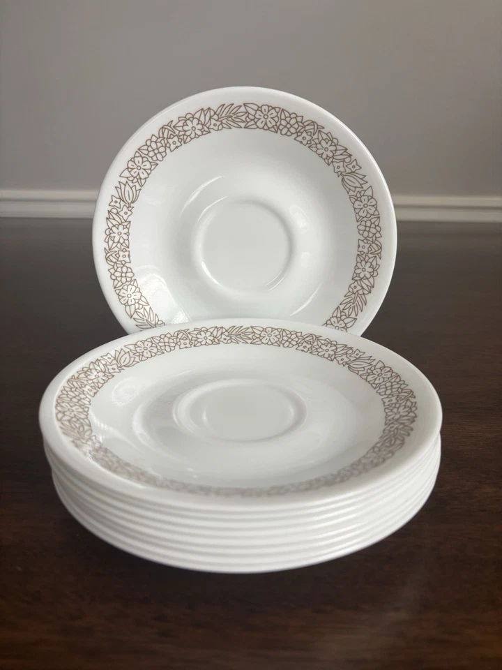 9 Vintage CORELLE WOODLAND BROWN SAUCERS PLATES DIAMETER  - Image 1 of 4