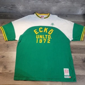Rare Vintage Ecko Knit Short Sleeve Shirt Jersey Spellout Green Yellow HipHop Mens L - Bild 1 von 13