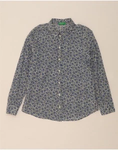 BENETTON Womens Shirt UK 14 Medium Blue Floral Cotton DI86 - Picture 1 of 3