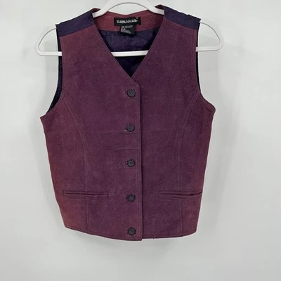 Womens Moody Suede Vest Sz S Vintage Western Boho Cottagecore Equestrian Purple - Image 1 of 4
