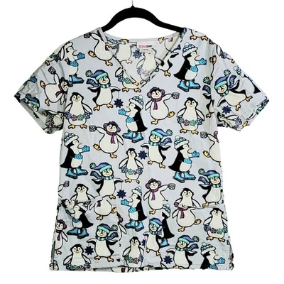 Scrubstar Top Size XS Womens Penguin Print Short Sleeve V Neck Scrub Christmas  - Image 1 of 4