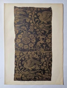 PORTFOLIO OF ART 14th Century Brocade N. Italy, Antique Textile Design Print - Foto 1 di 1