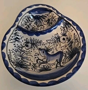 Vintage Coimbra Ceramica Portugal blau weiß Schmuckschale Vintage signiert selten - Bild 1 von 5