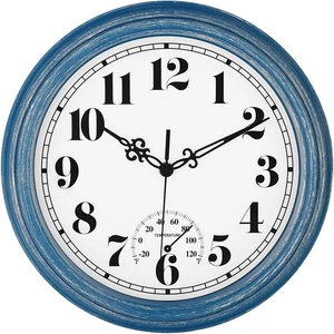 Zyzamay 12 Inch Indoor Outdoor Clocks,Waterproof Wall Clock with Thermometer,Eas - Picture 1 of 12