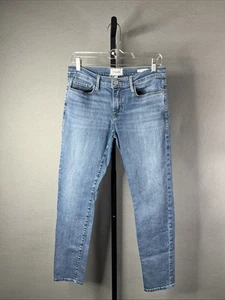 Pantalones de mezclilla elásticos de tiro bajo azul medio 27 Frame Le Garçon para mujer - Imagen 1 de 10
