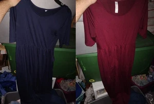 Paket 2 große Maxi formelle Hemdkleider lang nachlaufend Basic weinrot blau - Bild 1 von 2