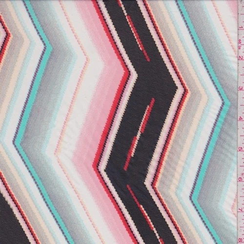 White/Day Glo Pink/Black Chevron Chiffon Fabric - Image 1 of 1