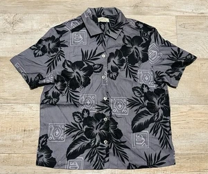Tommy Bahama Mens 100% Silk Short Sleeve Button Up Gray/Black Floral Medium - Picture 1 of 6