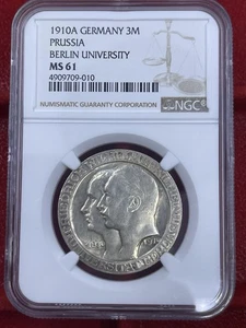 1912 GERMANIA ARGENTO 3 MARCHI PRUSSIA GUGLIELMO II NGC MS 61 BELLA LUCENTEZZA - Foto 1 di 3